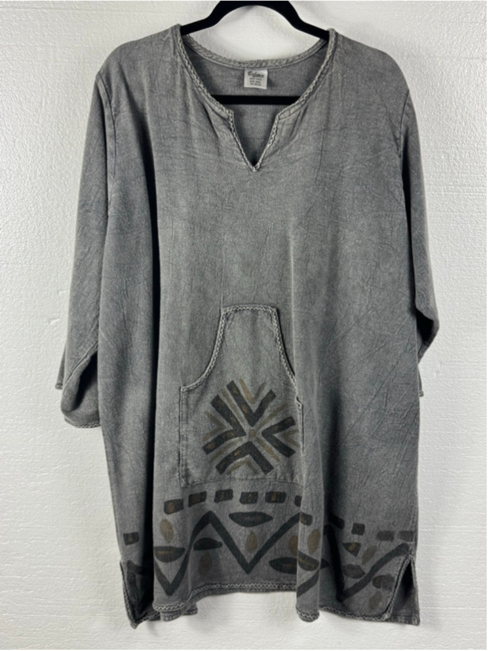 Belma New York Boho Gray Tunic Top One Size with Brown Accents